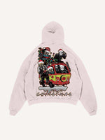 Distressed Washed Christmas Horror Print Slant Pockets Hoodie
