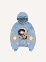 Moon&Sun&Star&Floral&Graphic Print Slant Pockets Hoodie