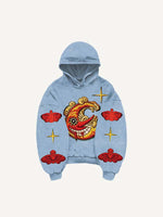 Evil Sun&Moon&Star&Cloud Faux Decal Print Slant Pockets Hoodie