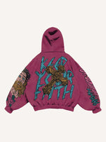 Figure&Letter&Cross Print Slant Pockets Hoodie