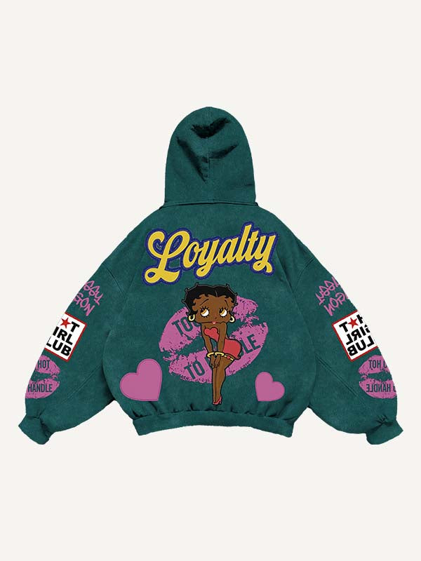 Figure&Lips&Heart&Letter Faux Decal Print Slant Pockets Hoodie