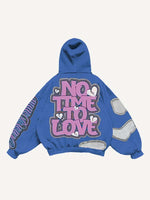 No Time To Love&Heart Faux Decal Print Slant Pockets Hoodie