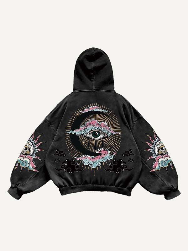 Eye&Cloud&Moon&Graphic Print Slant Pockets Hoodie
