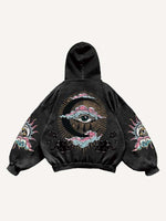 Eye&Cloud&Moon&Graphic Print Slant Pockets Hoodie