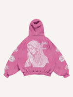 Mary&Letter Pray Faux Rhinestones Print Slant Pockets Hoodie