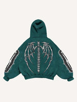 Skeleton&Heart&Wing Faux Decal Print Slant Pockets Hoodie