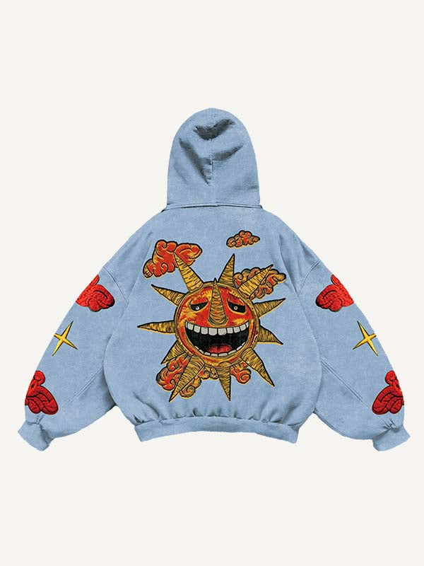 Evil Sun&Moon&Star&Cloud Faux Decal Print Slant Pockets Hoodie