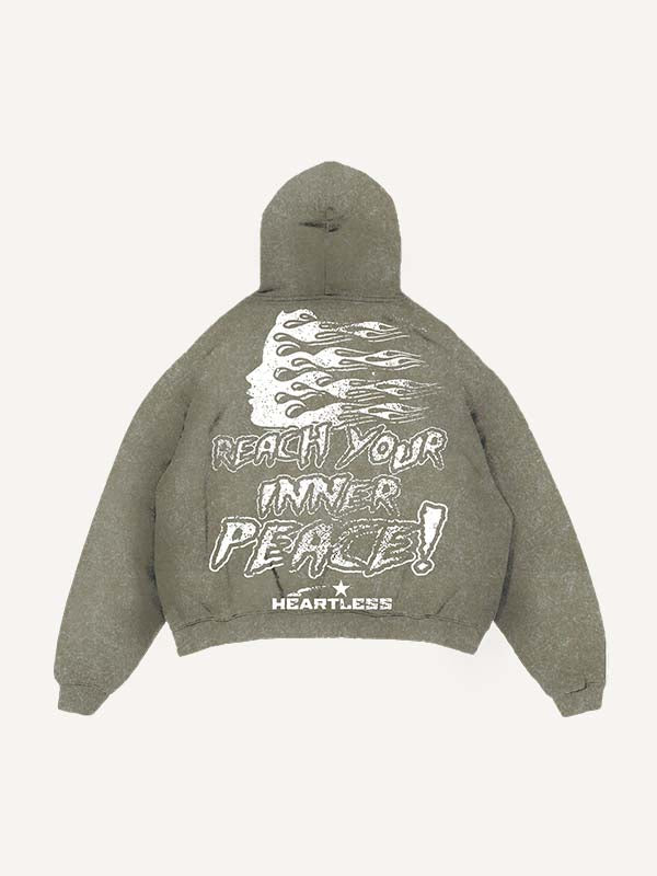Distressed Washed Heartless Skeleton&Letter Print Slant Pockets Hoodie