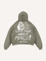 Distressed Washed Heartless Skeleton&Letter Print Slant Pockets Hoodie
