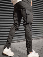 Solid Color Flap Pocket Side Zipper Detail Drawstring Waist Cargo Pants