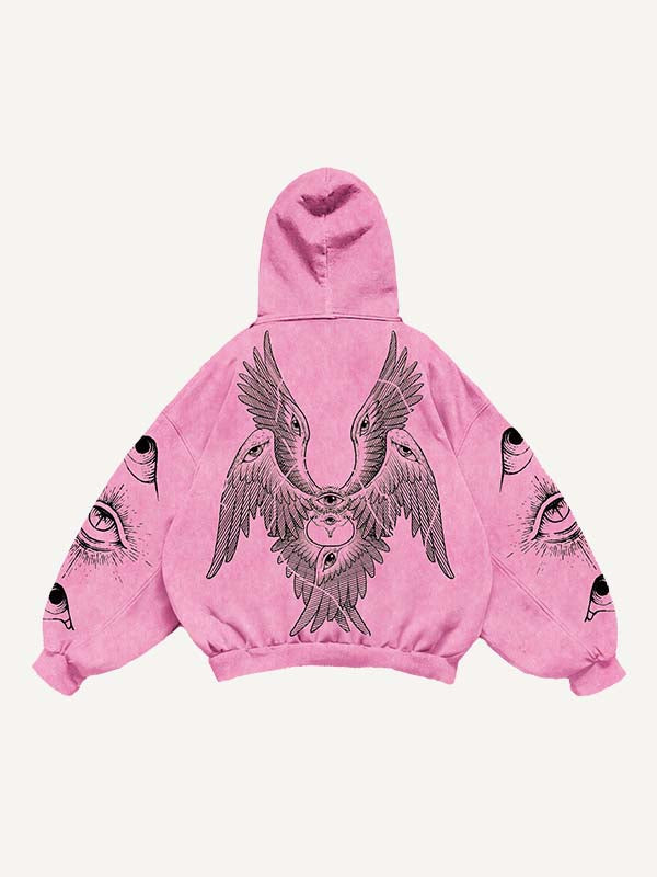 Wing&Eye&Graphic Print Slant Pockets Hoodie