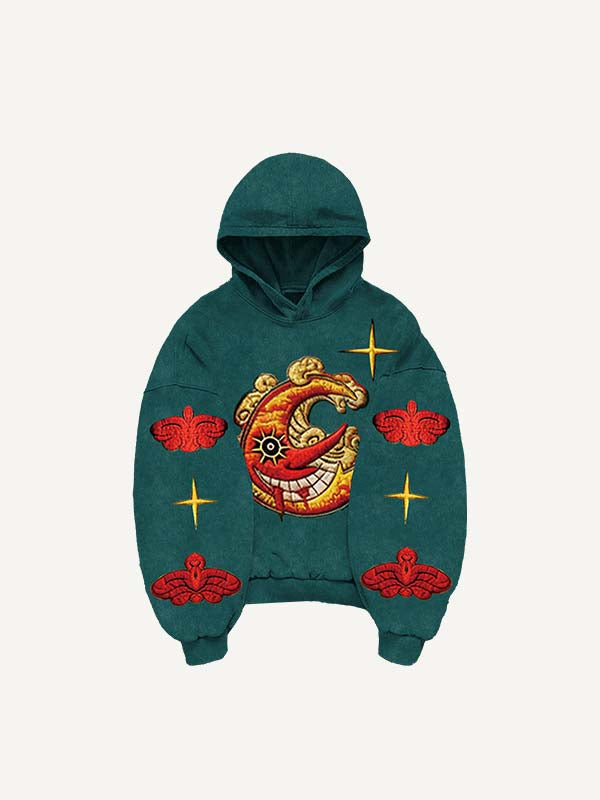 Evil Sun&Moon&Star&Cloud Faux Decal Print Slant Pockets Hoodie