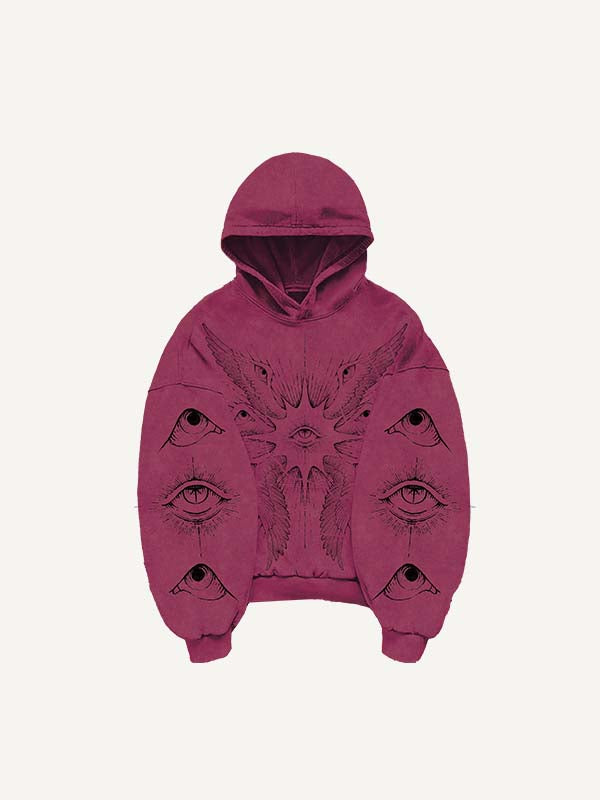 Wing&Eye&Graphic Print Slant Pockets Hoodie