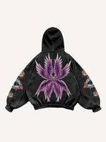 Eye&Wing Print Slant Pockets Hoodie