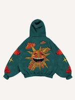 Evil Sun&Moon&Star&Cloud Faux Decal Print Slant Pockets Hoodie