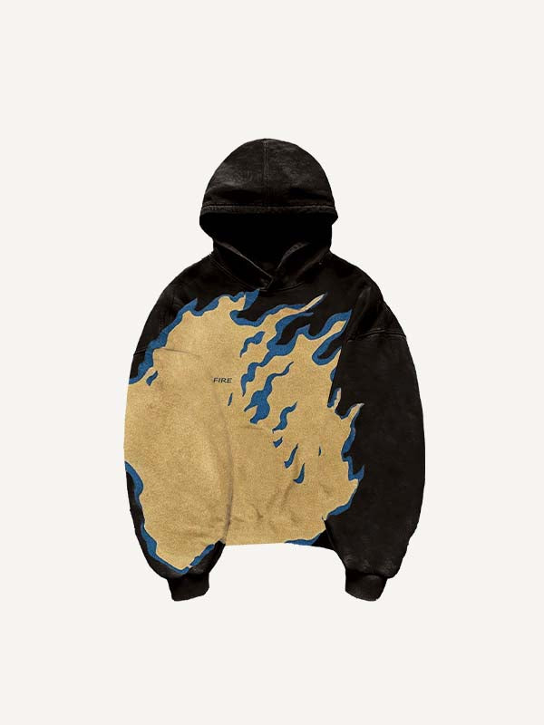 Fire Skeleton Print Slant Pockets Hoodie