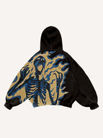 Fire Skeleton Print Slant Pockets Hoodie