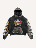Cross&Letter&Branches Faux Decal Print Slant Pockets Hoodie