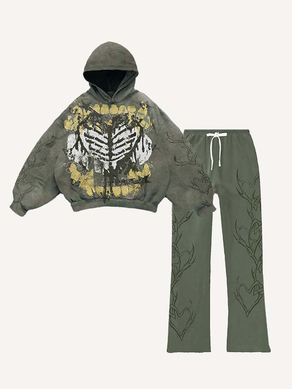 Heart&Skeleton&Letter Graphic Print Elastic Waist Two-Piece Set