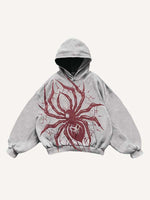 Spider Print Slant Pockets Hoodie