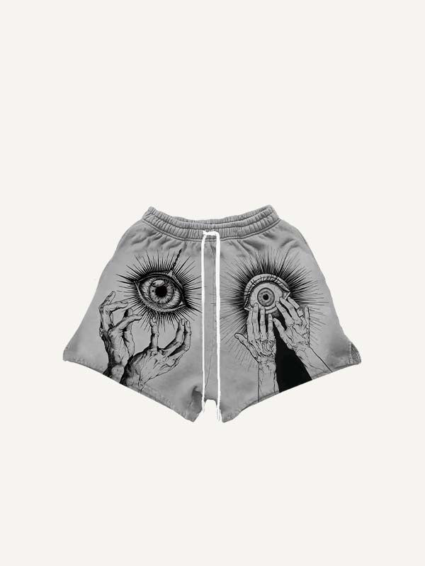 Palm&Eye Print Drawstring Waist Shorts