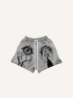 Palm&Eye Print Drawstring Waist Shorts