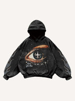 Eye&Fire&Letter Faux Rhinestones Print Slant Pockets Hoodie