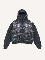 Distressed Washed Cross&Wing&Graphic Print Slant Pockets Hoodie