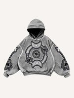 Sun&Moon&Star&Eye Graphic Faux Decal Print Slant Pockets Hoodie