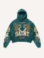 Angel&Letter Print Slant Pockets Hoodie