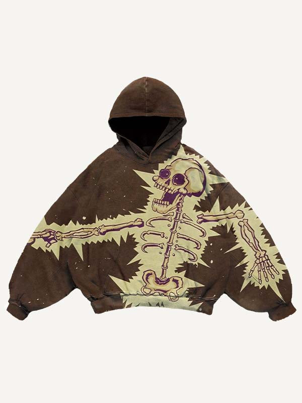 Skeleton Print Slant Pockets Hoodie