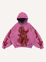 Love Your Little Angel&Cross Print Slant Pockets Hoodie