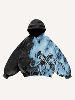Fire Skeleton Print Slant Pockets Hoodie