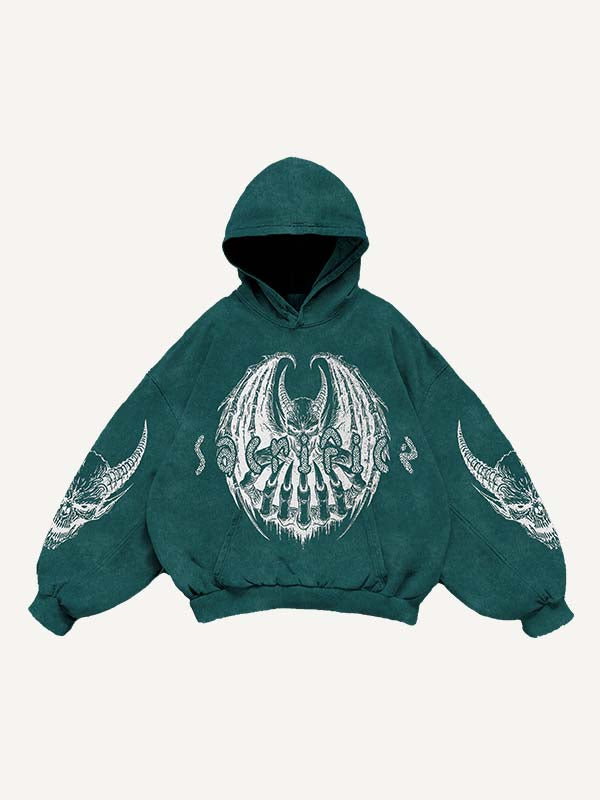 Demon&Wing&Letter Faux Decal Print Slant Pockets Hoodie
