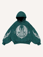 Demon&Wing&Letter Faux Decal Print Slant Pockets Hoodie
