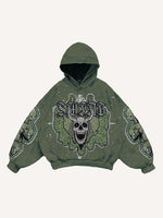 Skull Faux Decal Print Slant Pockets Hoodie