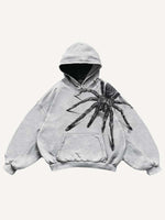 Spider Print Slant Pockets Hoodie