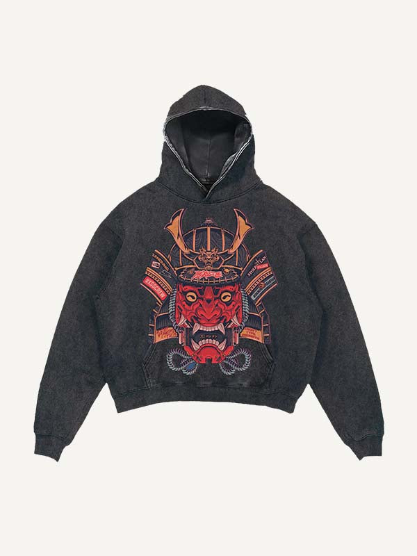 Distressed Washed Ghost General Print Slant Pockets Hoodie