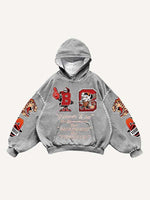 Animal&Eyeball&Graphic&Letter Faux Decal Print Slant Pockets Hoodie