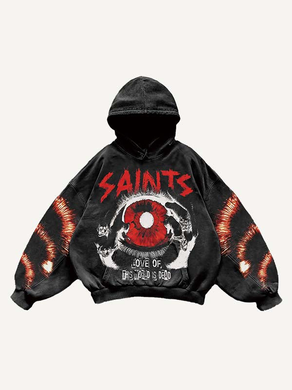 Eye&Palm&Letter Faux Rhinestones Print Slant Pockets Hoodie