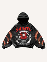 Eye&Palm&Letter Faux Rhinestones Print Slant Pockets Hoodie