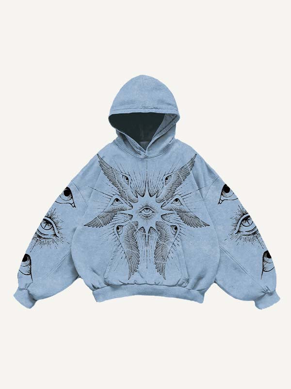 Wing&Eye&Graphic Print Slant Pockets Hoodie