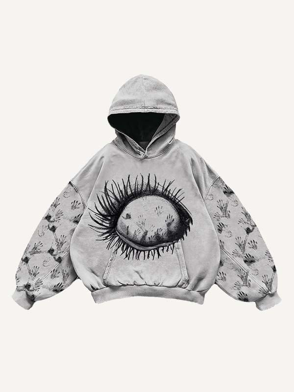 Eye&Palm&Tears Print Slant Pockets Hoodie
