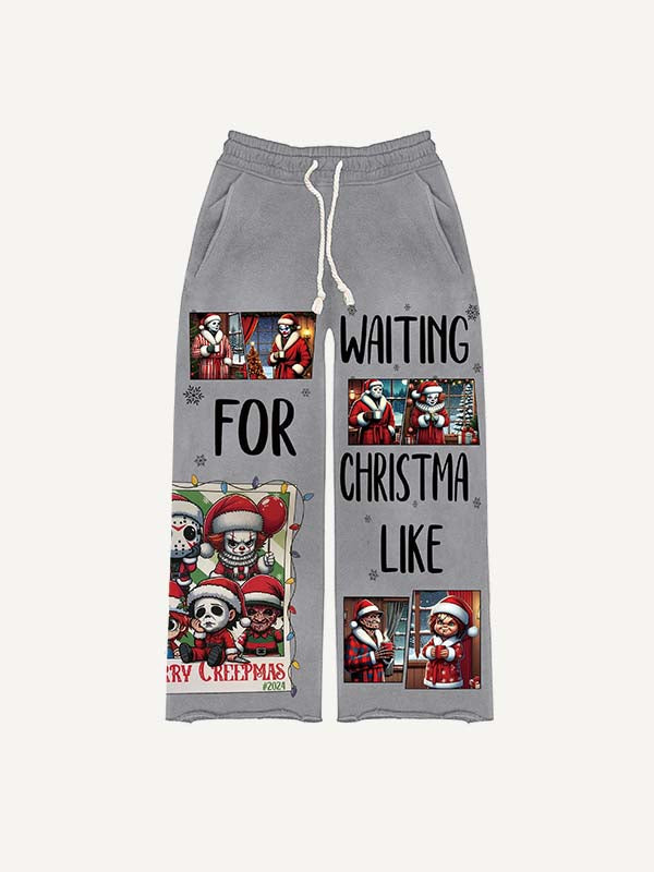 Christmas Horror Print Elastic Waist Pants