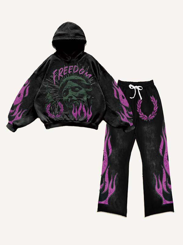 Figure&Fire&Letter Print Elastic Waist Two-Piece Set