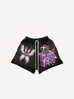 Eye&Wing&Graphic Print Drawstring Waist Shorts