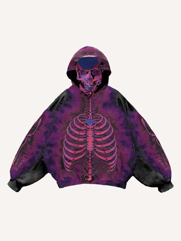Skeleton Print Slant Pockets Hoodie