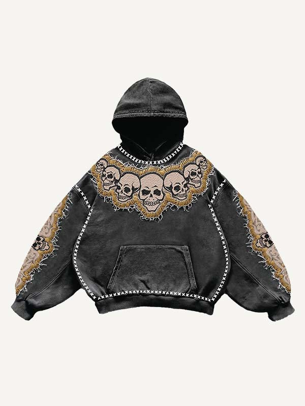 Skull&Star Faux Decal Print Slant Pockets Hoodie