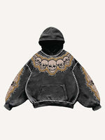 Skull&Star Faux Decal Print Slant Pockets Hoodie