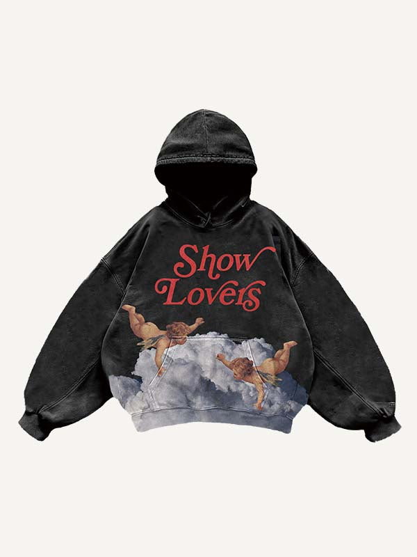 Show Lovers Cupid&Cloud Print Slant Pockets Hoodie